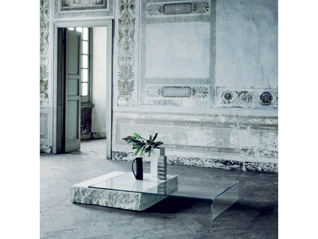 Tavolino Terraliquida in cristallo e pietra di Glas Italia