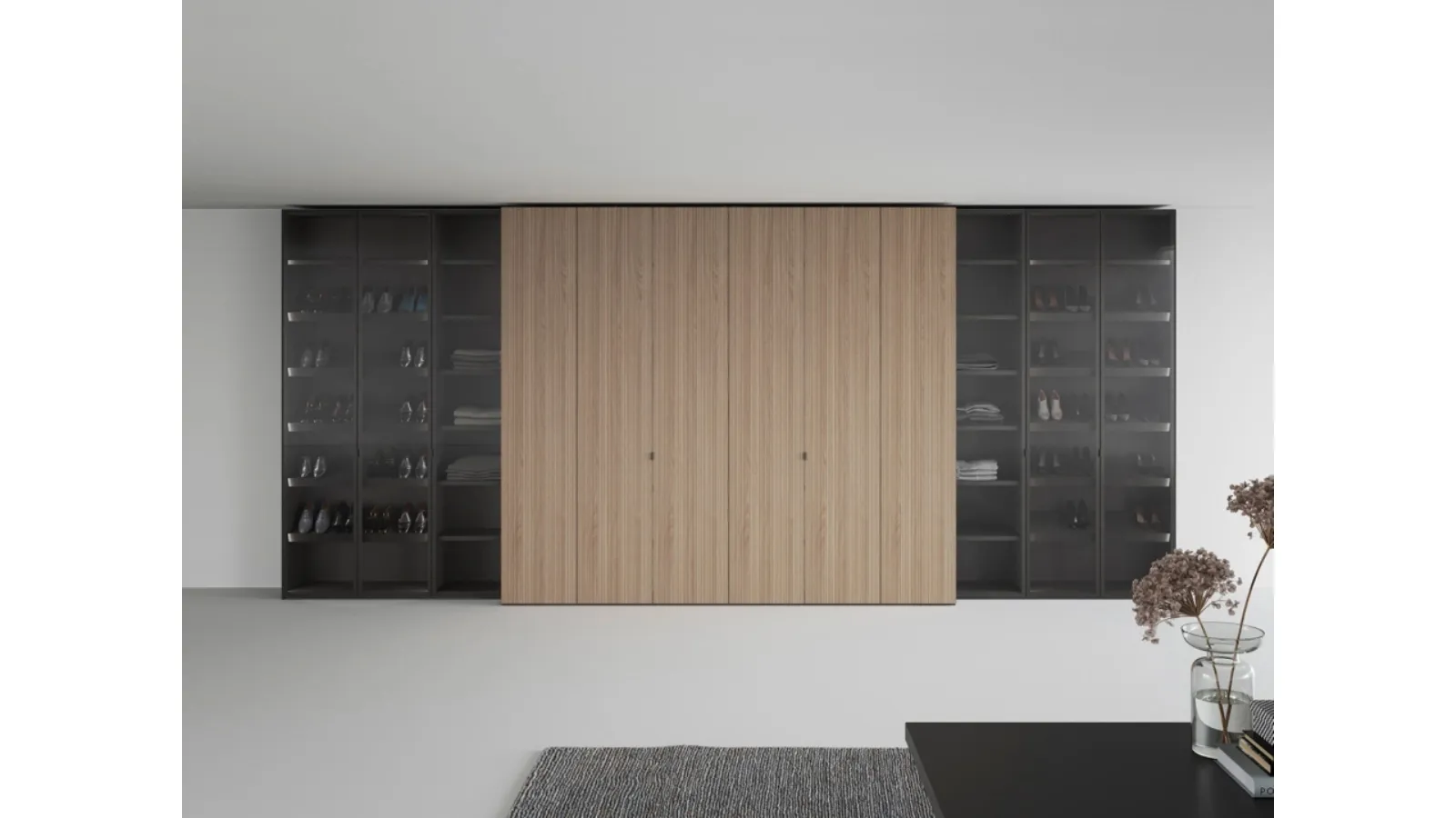 Armadio Freedhome Apertura Totale 50 Canneté in rovere e vetro di Caccaro