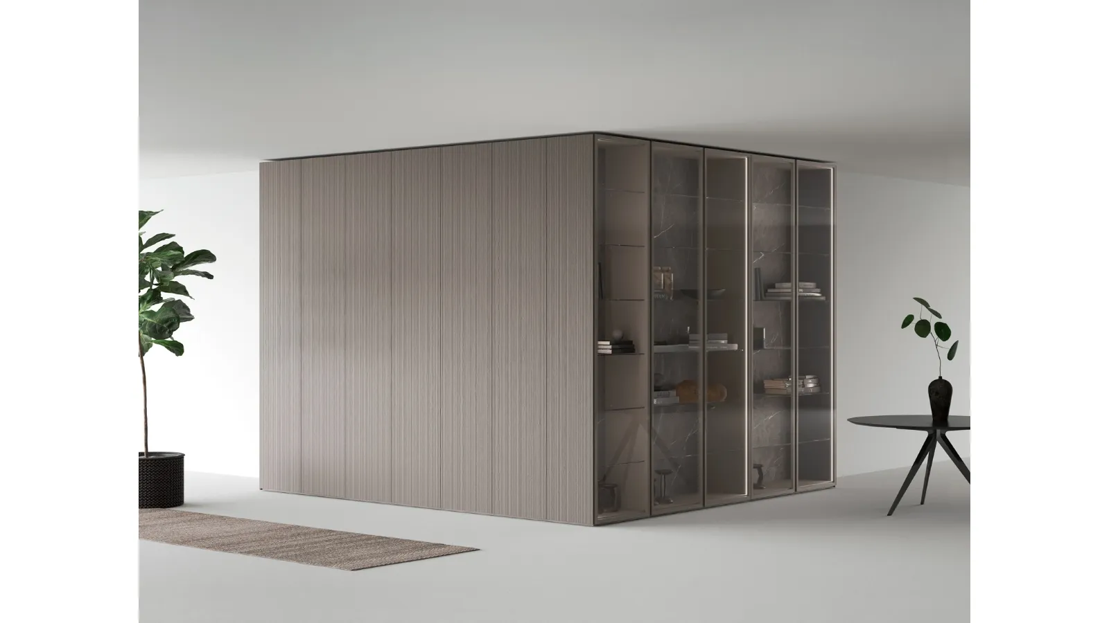 Armadio Freedhome con angolo esterno in nobilitato e vetro di Caccaro
