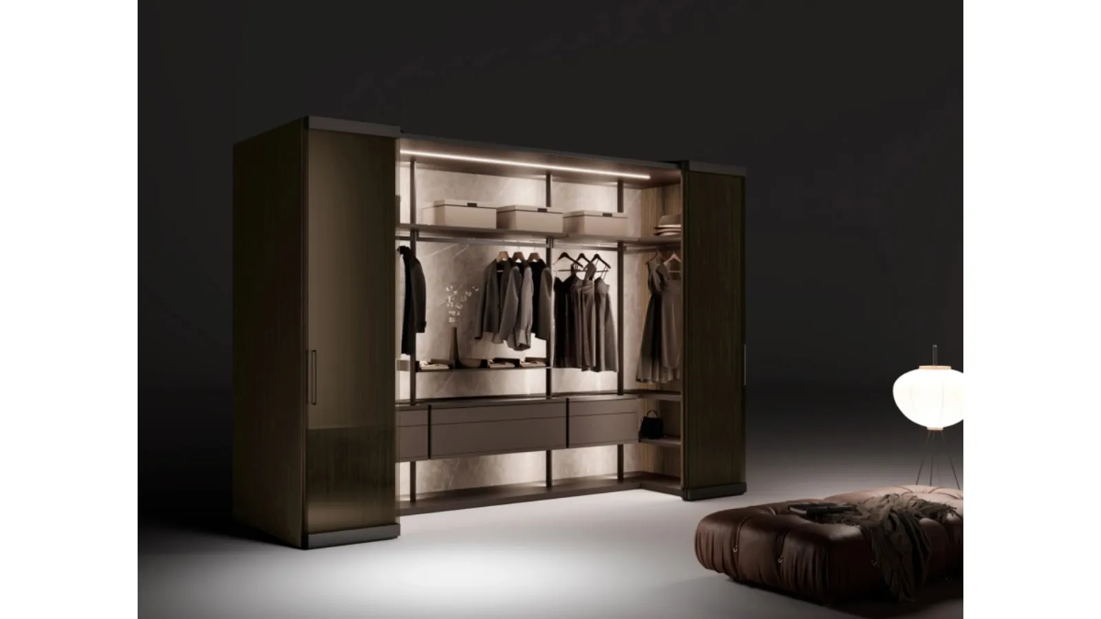 Cabina Armadio Camerino Freedhome in canneté Noce di Caccaro