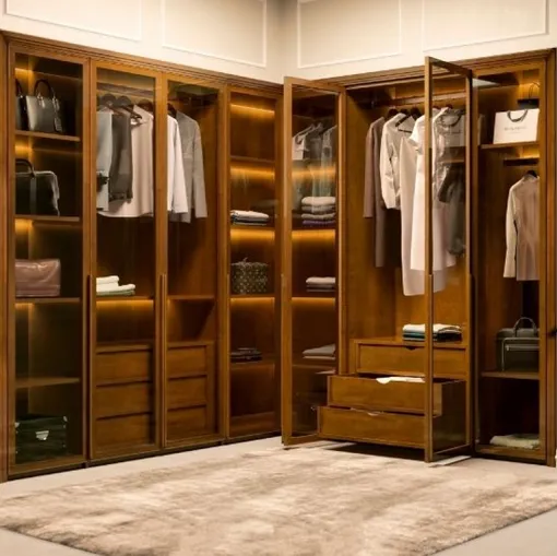 Armadio componibile con ante battenti in legno e vetro Cielo di Le Fablier