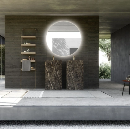 Mobile Bagno da appoggio M System 022 in Gres Cava Noir Desir lucido di Baxar