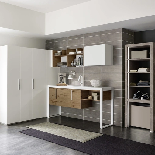 Mobile da lavanderia Laundry System C01 in melaminico e laccato bianco di Baxar
