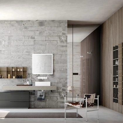 Mobile Bagno da appoggio M System 021 in laccato opaco Carbone e top in HPL di Baxar