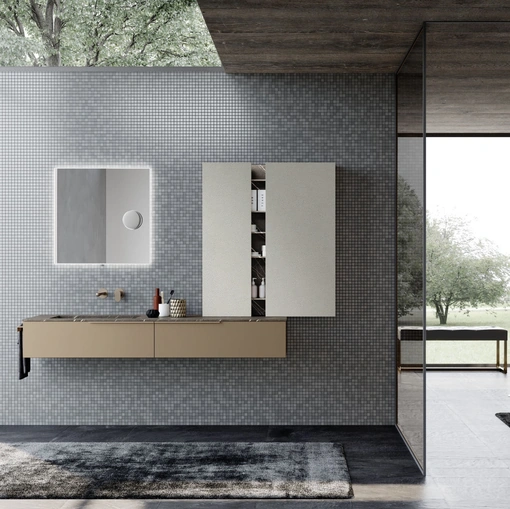 Mobile da Bagno sospeso M1 System 121 in laccato metallizzato e melaminico pelle per i pensili di Baxar