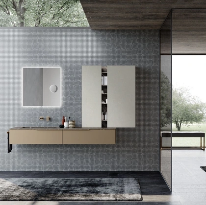 Mobile da Bagno sospeso M1 System 121 in laccato metallizzato e melaminico pelle per i pensili di Baxar