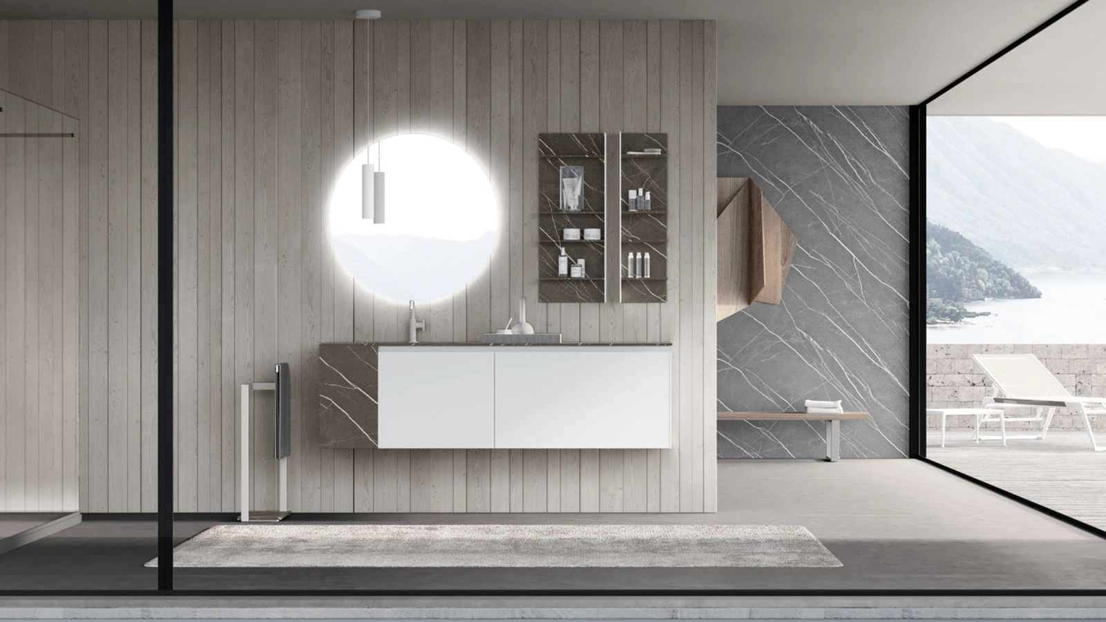Mobile da Bagno sospeso M2 System 221 in laccato opaco e HPL di Baxar