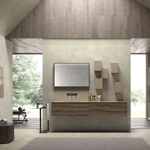 Mobile da Bagno sospeso M2 System 223 in melaminico Noce di Baxar