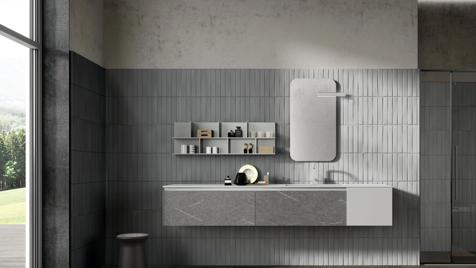 Mobile da Bagno sospeso M2 System 226 in melaminico Pietra Piasentina e laccato opaco di Baxar