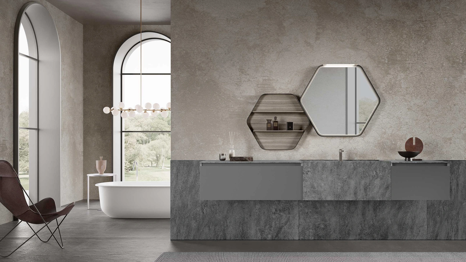 Mobile da Bagno sospeso M3 System 313 in laccato e gres di Baxar