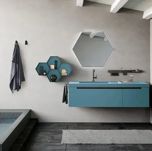 Mobile da Bagno sospeso Side 05 in laccato opaco con maniglie in titanio di Archeda