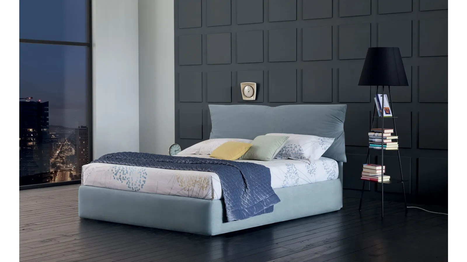 Letto in tessuto imbottito Dan con box contenitore di Oggioni