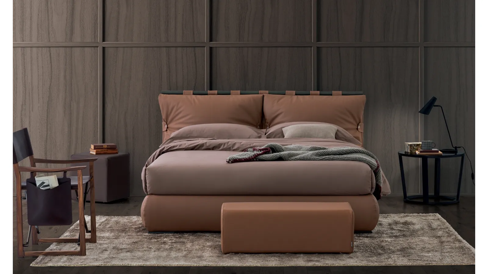 Letto in pelle Dual Round con box contenitore di Oggioni