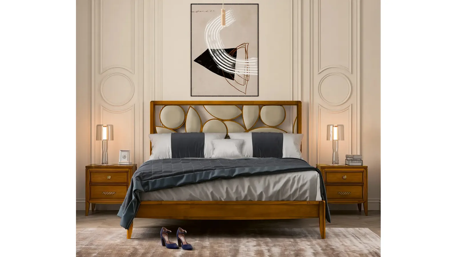 Letto Incanto in legno con testiera in pelle di Le Fablier