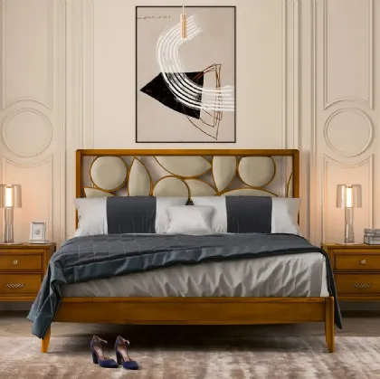 Letto Incanto in legno con testiera in pelle di Le Fablier