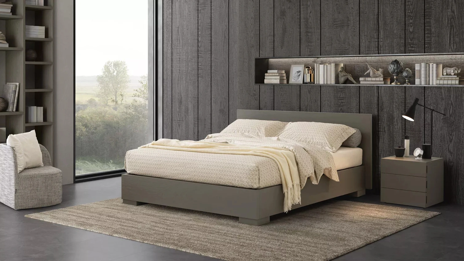 Letto in legno con testiera e base contenitore Valdo di Oggioni