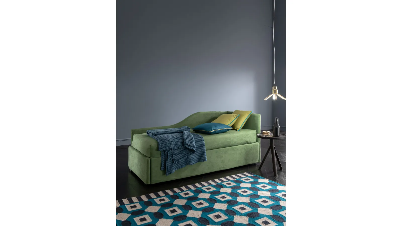 Letto singolo in tessuto Prime Colibrì angolare sagomato di Altrenotti