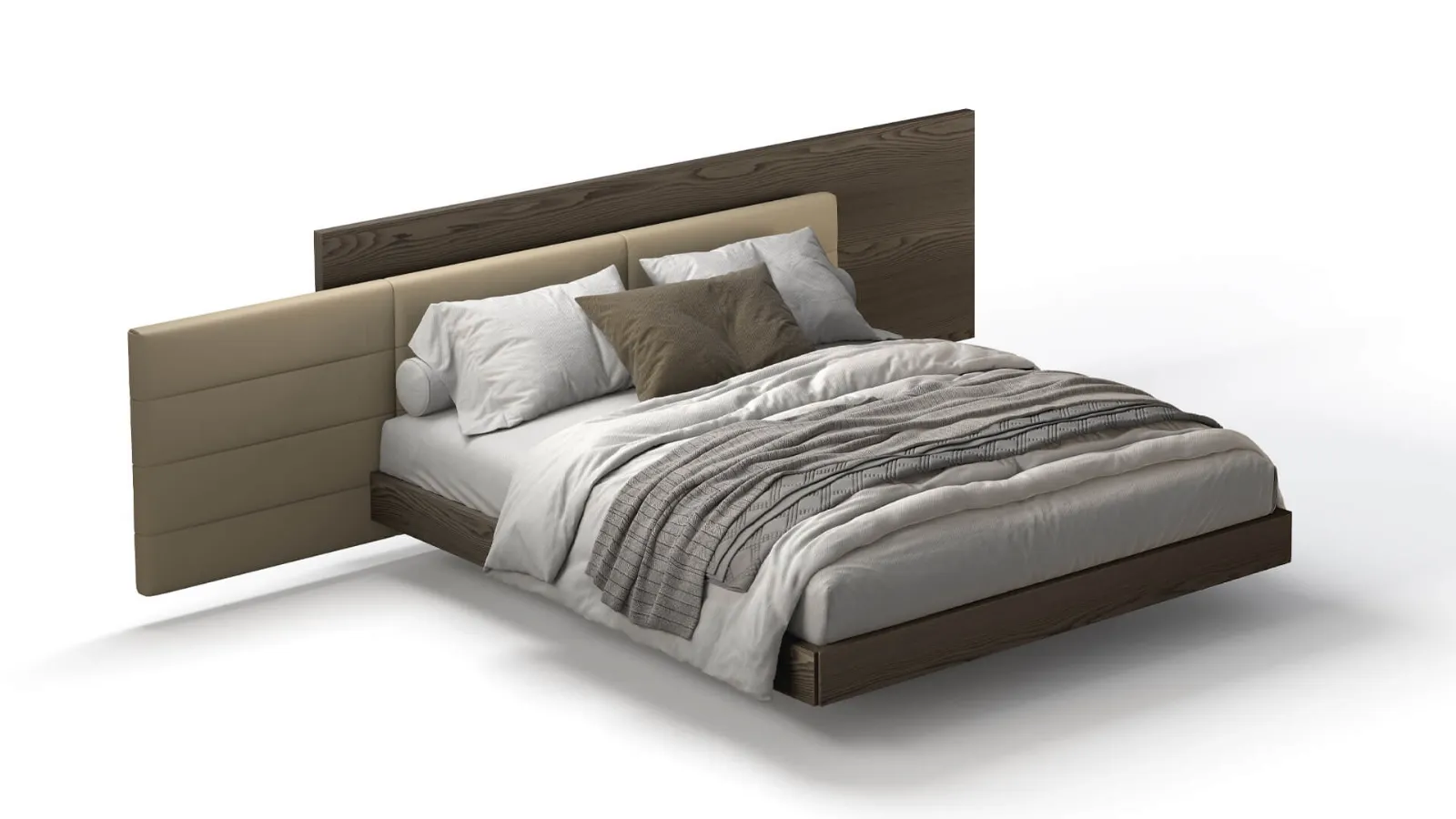 Letto con testiera doppia in pelle imbottita e legno Sophia di Fratelli Elli