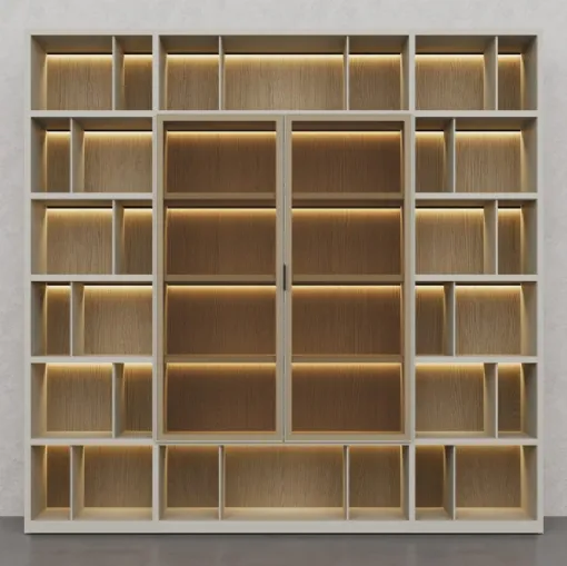 Libreria in laccato Creta e essenza legno Barrique di Fratelli Elli
