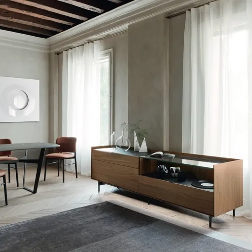 Madia Cabaret 56B in impiallacciato Noce e top in ceramica di Sangiacomo