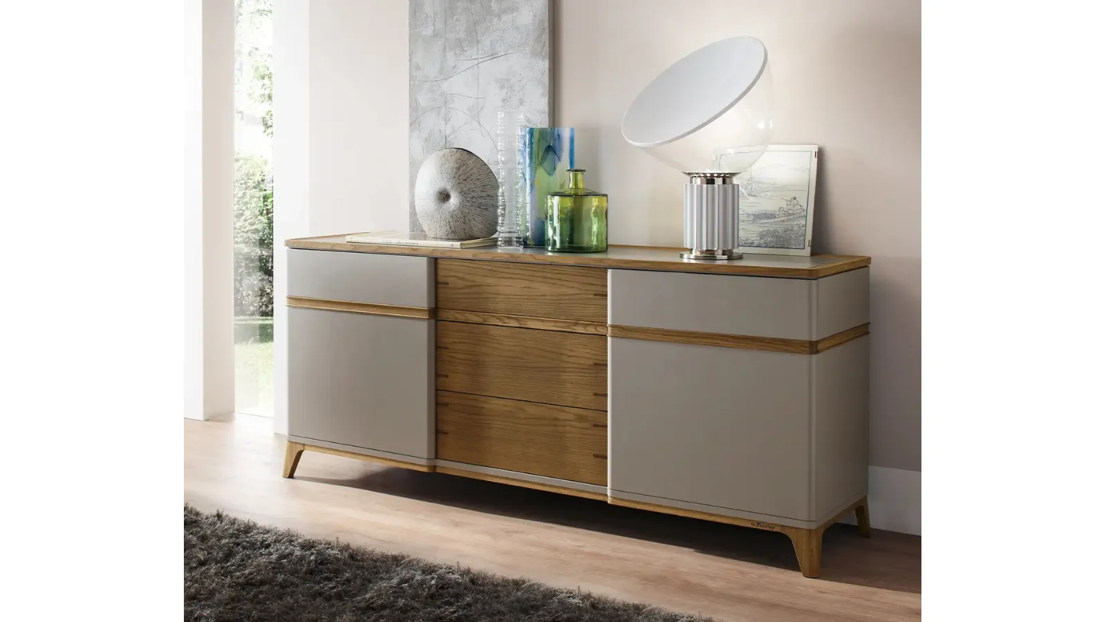 Madia Dyhana in finitura bicolore laccato più essenza di Le Fablier