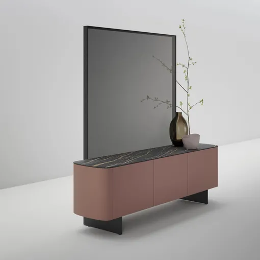 Madia con separè Side View in laccato opaco con top in gres di Caccaro