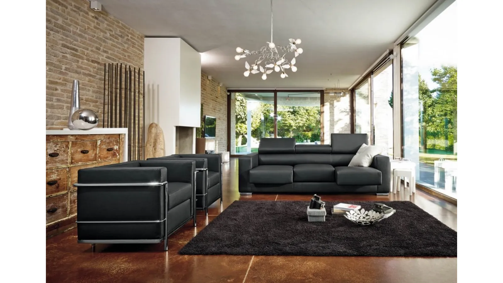 Salotto lineare Oregon in pelle con sedute estraibili di MorbidLine Salotti