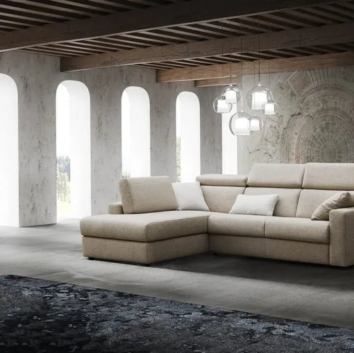 Divano Letto in tessuto con penisola Volta di MorbidLine Salotti