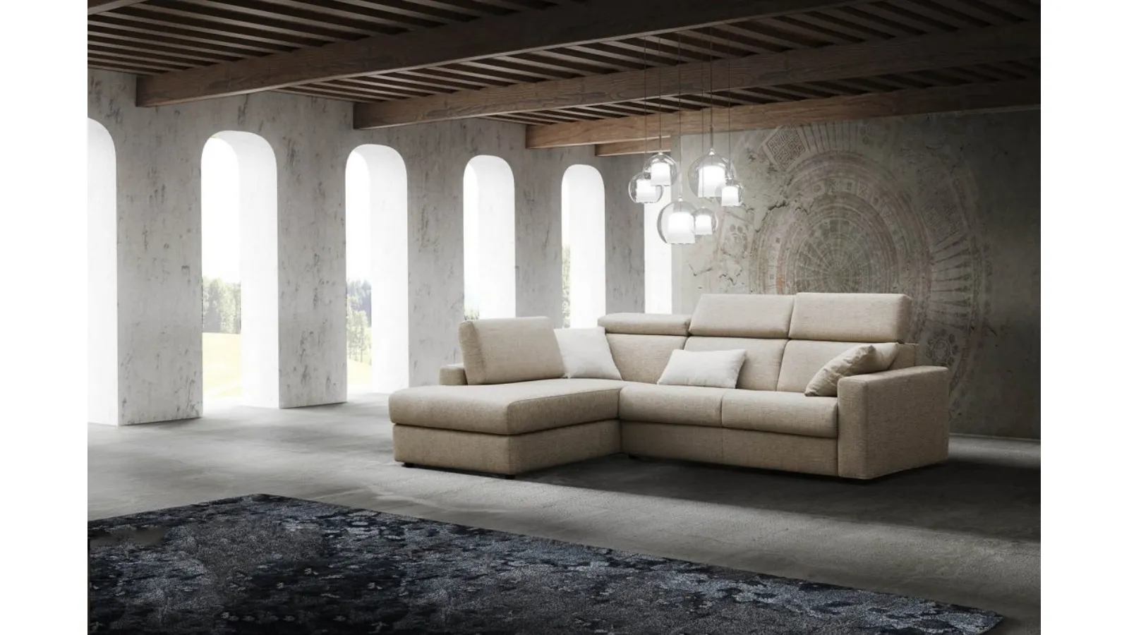 Divano Letto in tessuto con penisola Volta di MorbidLine Salotti