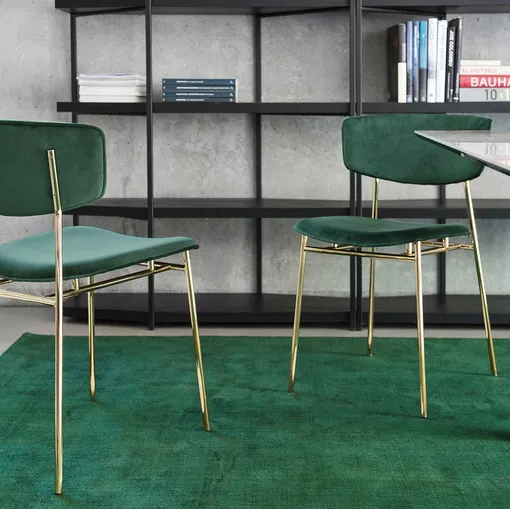 Sedia in tessuto con struttura in ottone lucido Fifties di Calligaris