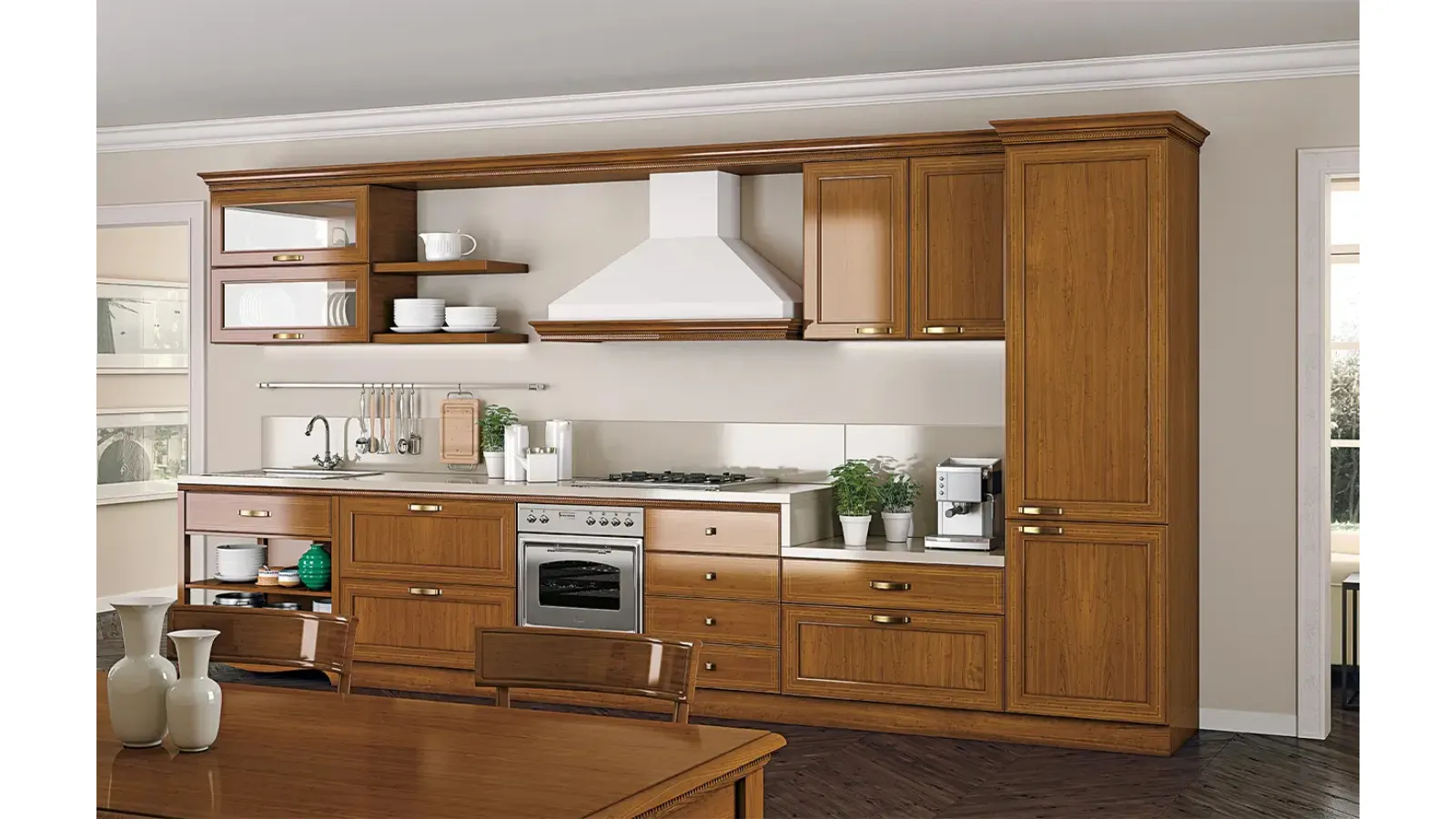 Cucina Classica lineare in legno I Ciliegi composizione 03 di Le Fablier