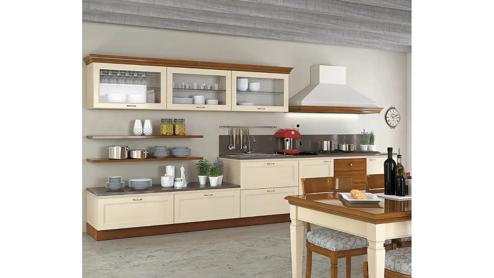 Cucina Classica lineare in legno laccato opaco I Ciliegi composizione 02 Le Fablier