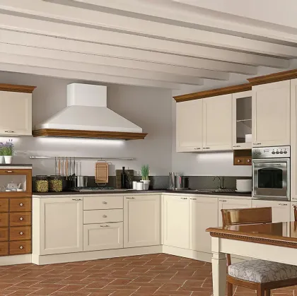 Cucina Classica angolare bicolore in laccato opaco e legno naturale I Ciliegi composizione 04 di Le Fablier