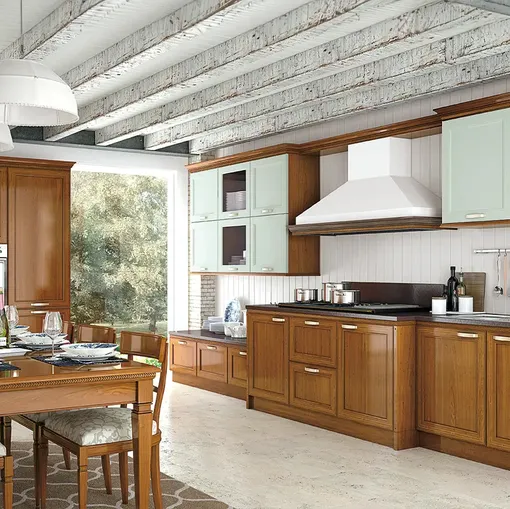 Cucina Classica ad angolo bicolore in legno naturale e laccato I Ciliegi composizione 05 di Le Fablier