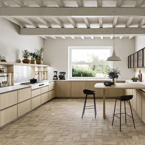 Cucina Design angolare con penisola Quadra 02 in Rovere di Snaidero