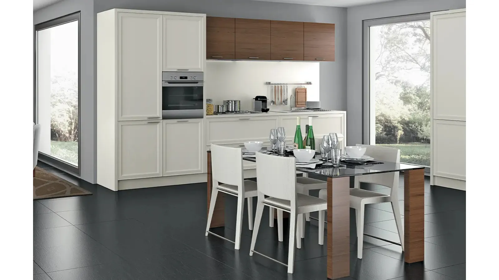 Cucina Moderna lineare Melograno in legno laccato opaco composizione 04 di Le Fablier