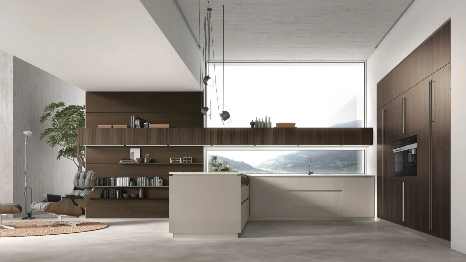 Cucina Moderna con penisola Natural 02 in laccato e Rovere di Stosa