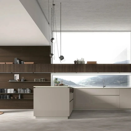 Cucina Moderna con penisola Natural 02 in laccato e Rovere di Stosa