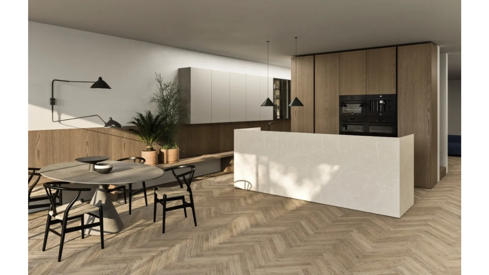 Cucina Moderna con isola Principio in legno e gres di Snaidero