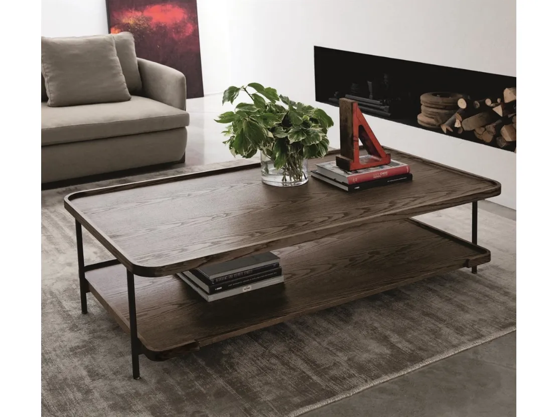 Tavolino rettangolare in legno di frassino e piedini in metallo Koster 150x80 di Porada