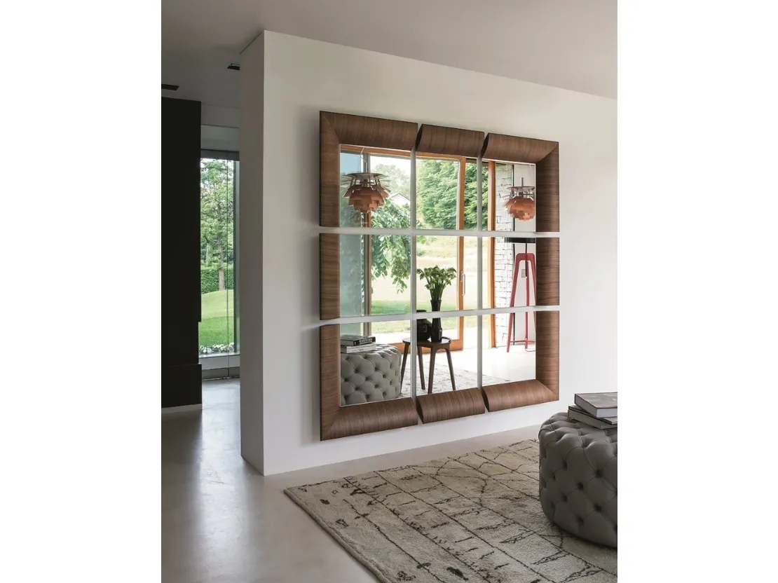Specchio modulare Triple con cornice in legno di Porada
