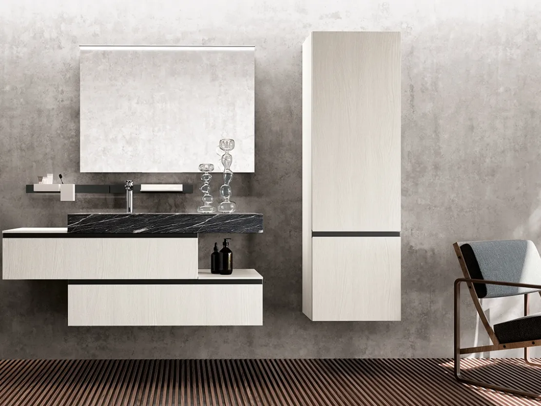 Mobile da Bagno sospeso Linea 04 in melaminico con top in HPL di Archeda