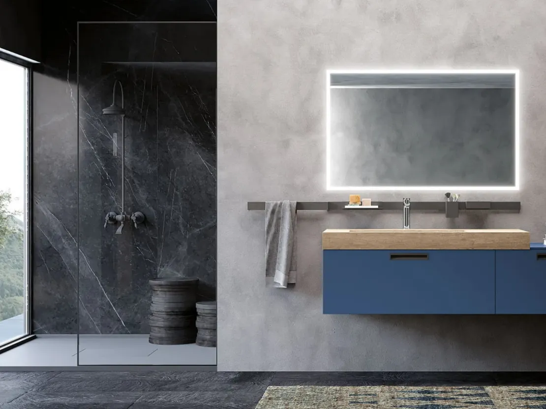 Mobile da Bagno sospeso laccato Blu Essenze 01 di Archeda