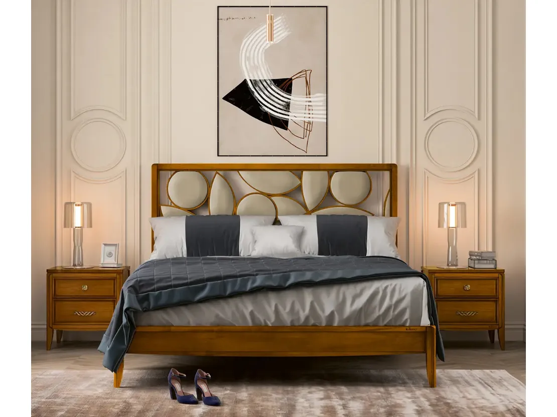 Letto Incanto in legno con testiera in pelle di Le Fablier