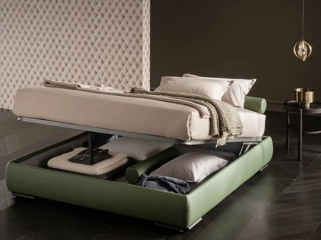 Letto Soul Sommier imbottito in pelle con box contenitore di Altrenotti