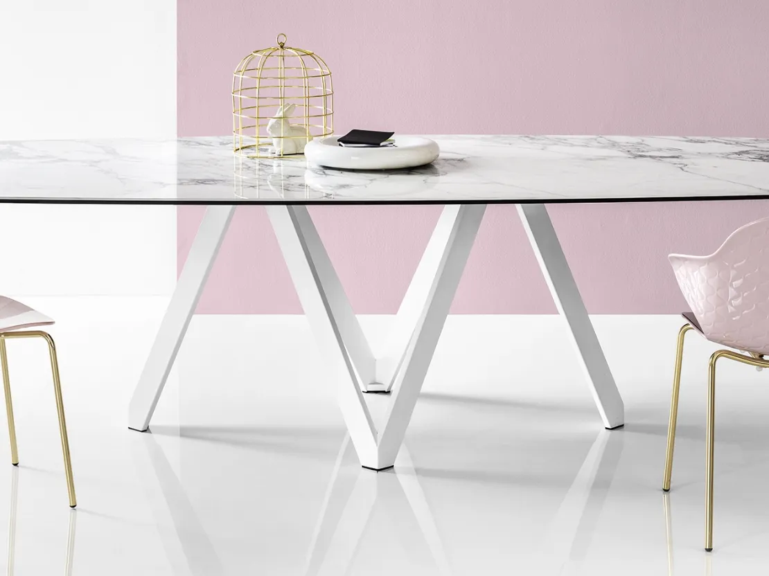 Tavolo Cartesio in accoppiato ceramica e vetro di Calligaris