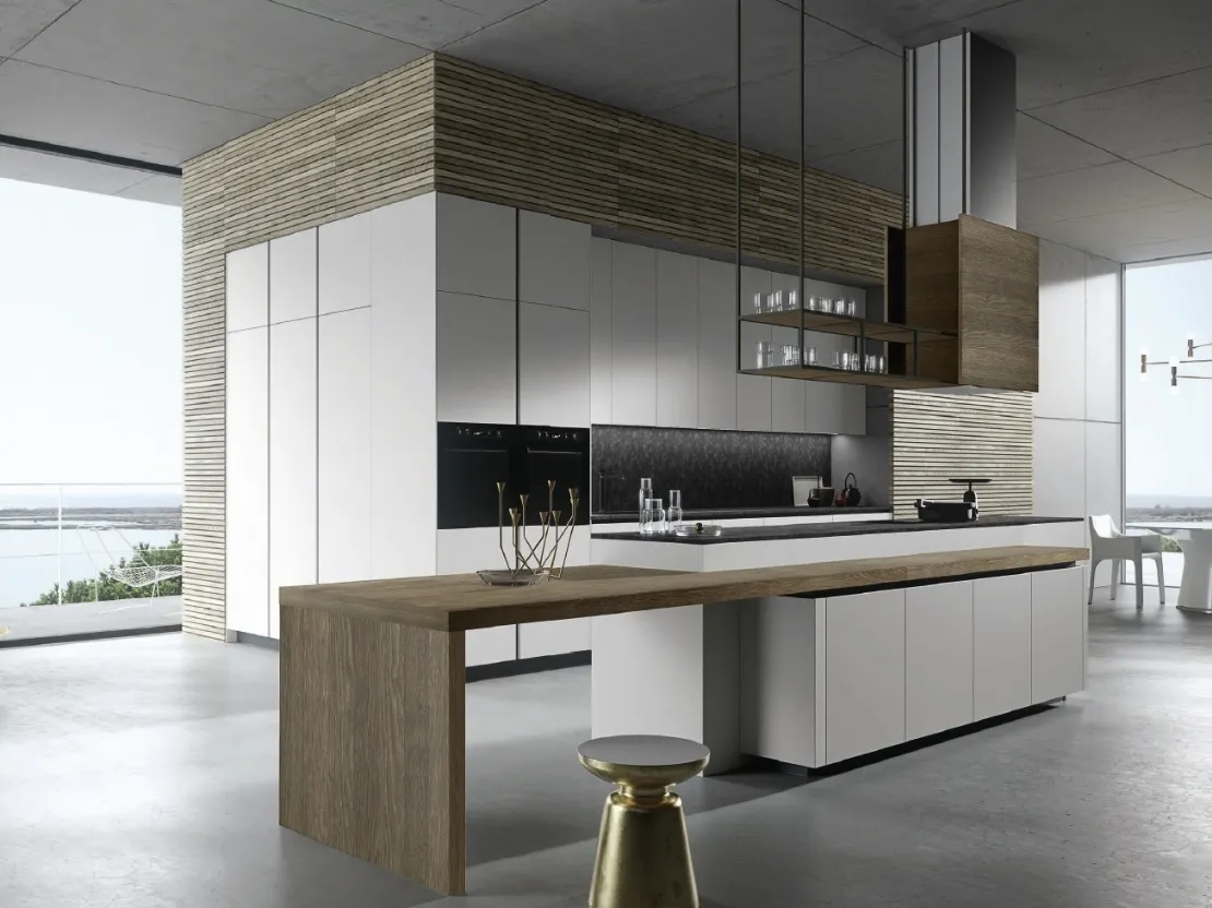 Cucina Design con isola Look Grigio Urbano e Rovere di Snaidero