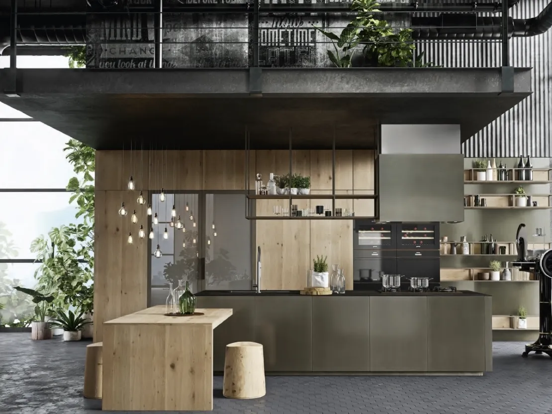 Cucina Design con isola e penisola Opera Alluminio e Rovere di Snaidero