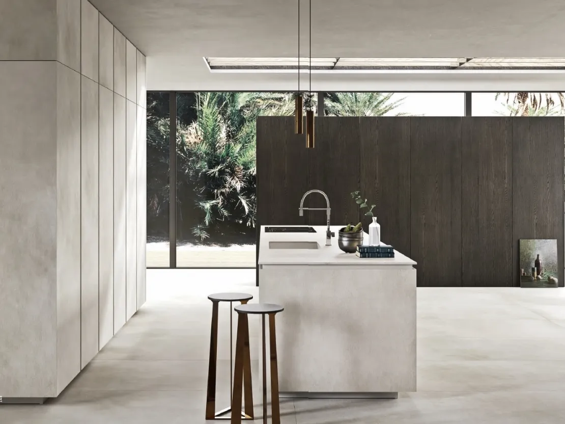 Cucina Design Way Materia in gres Calce Grigio e Rovere carbone di Snaidero