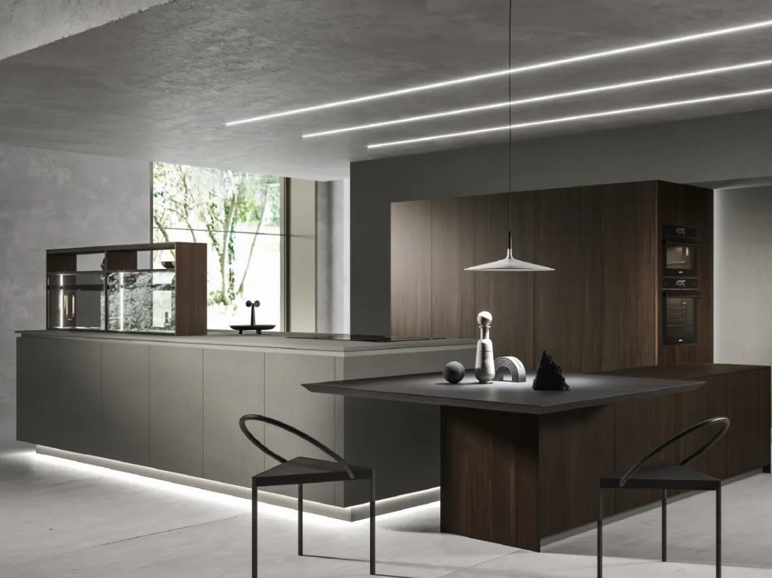 Cucina Design con isola Way Materia Calce Tortora e Rovere di Snaidero